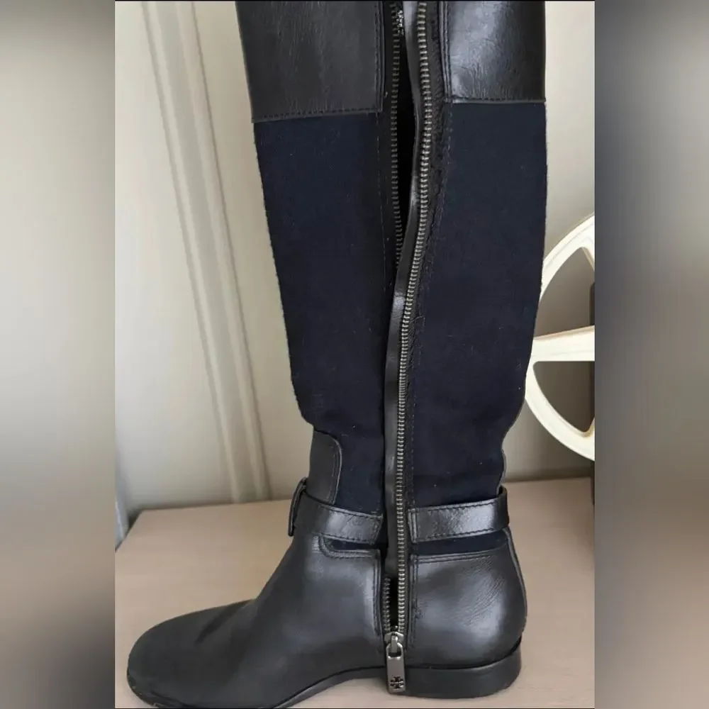 Tory Burch Blaire Designer Black Knee High Riding Leather Boots 5